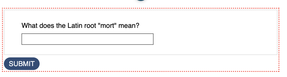 screenshot of the question on the page in edit mode