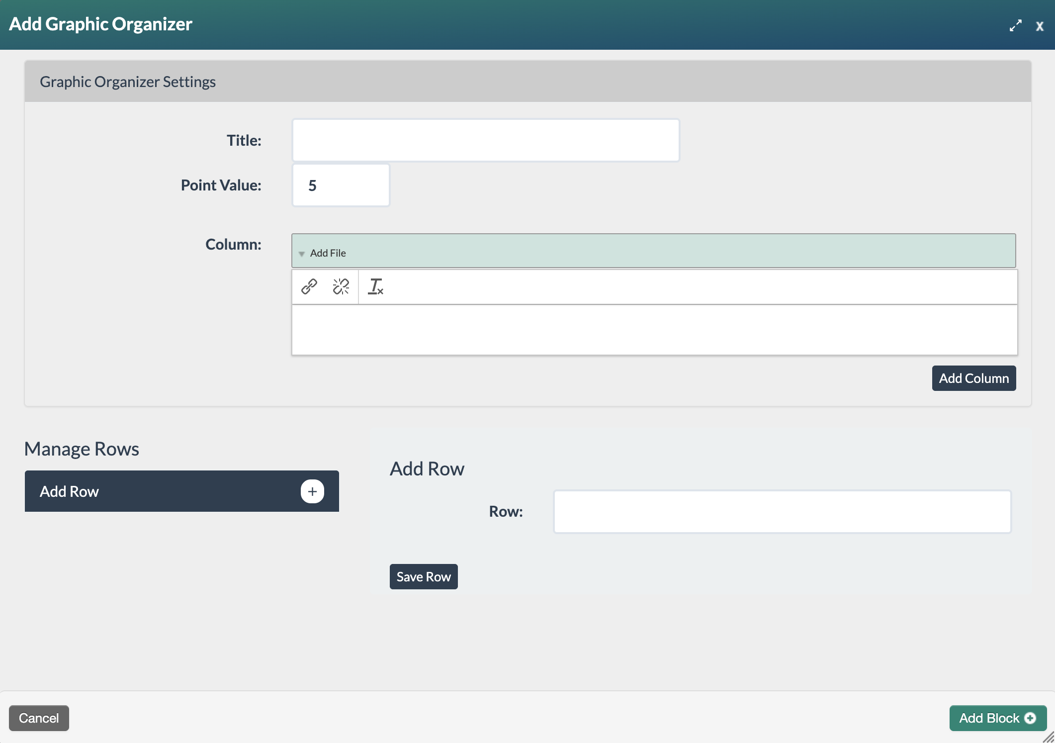 screenshot of the blank graphic organizer form