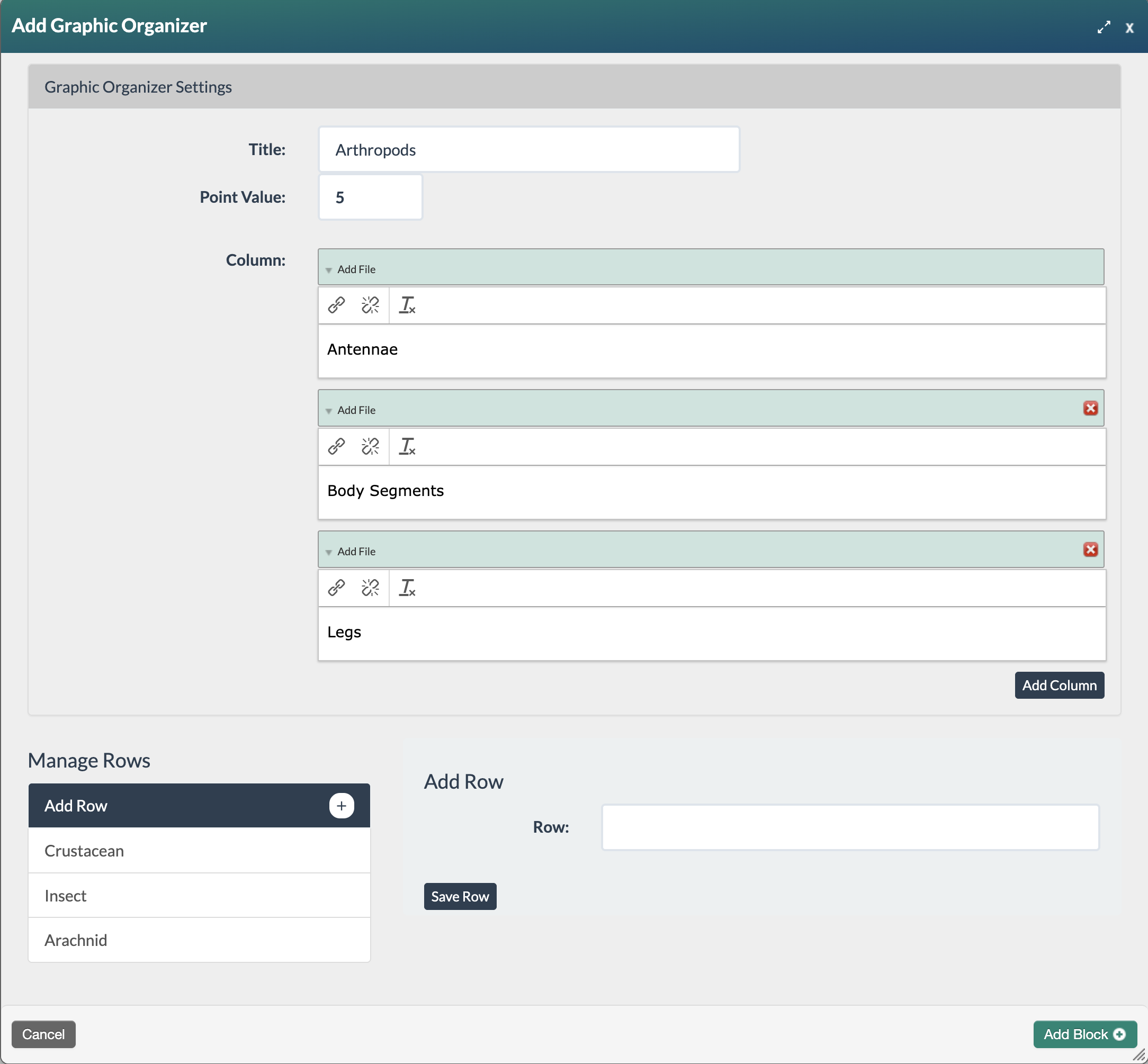 screenshot of a completed graphic organizer form