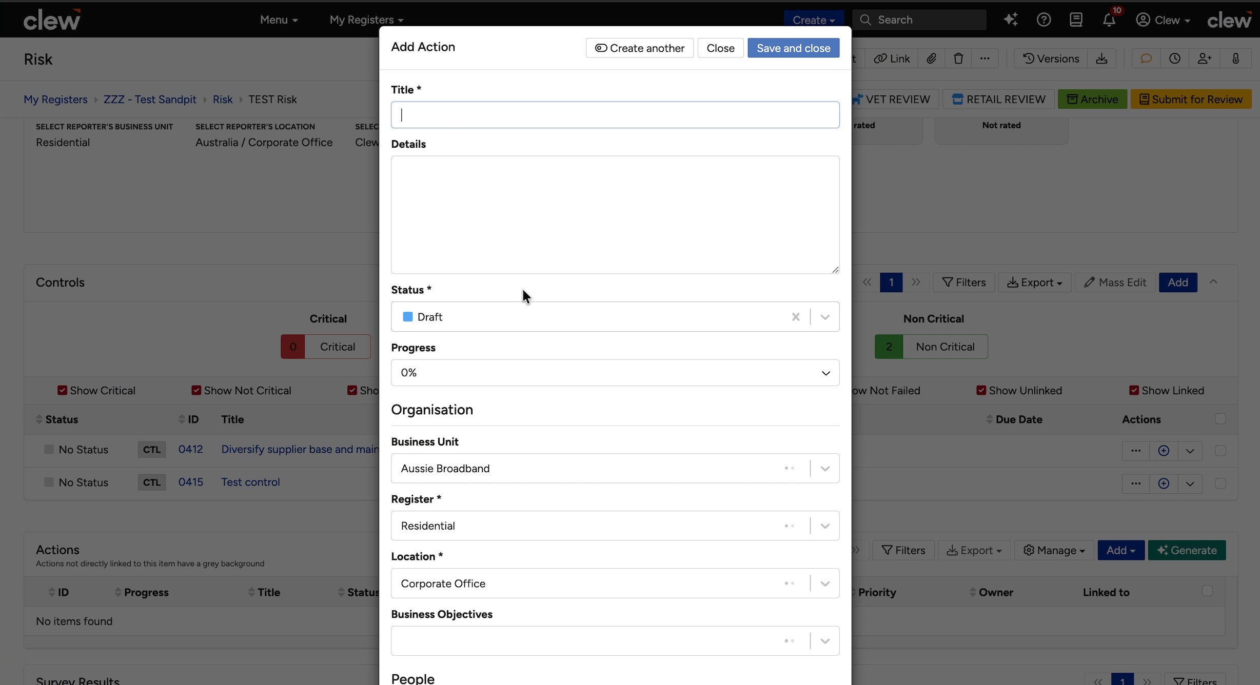 A control row showing the add-action and expand buttons in the Actions column.