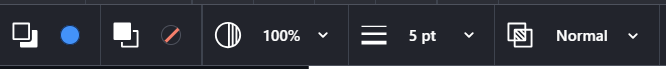 Clicking on any of the drawing tools adds a new bar with formatting options. From left to right, there are controls for line color, fill color, opacity, line thickness, and blending modes.