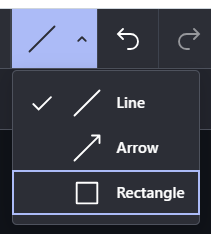 The Line tool selector in the top toolbar has options for drawing a line, arrow, or rectangle.