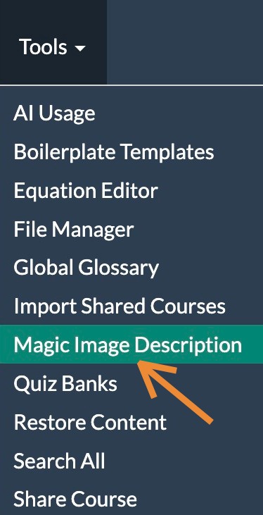 tools menu with magic image description highlighted