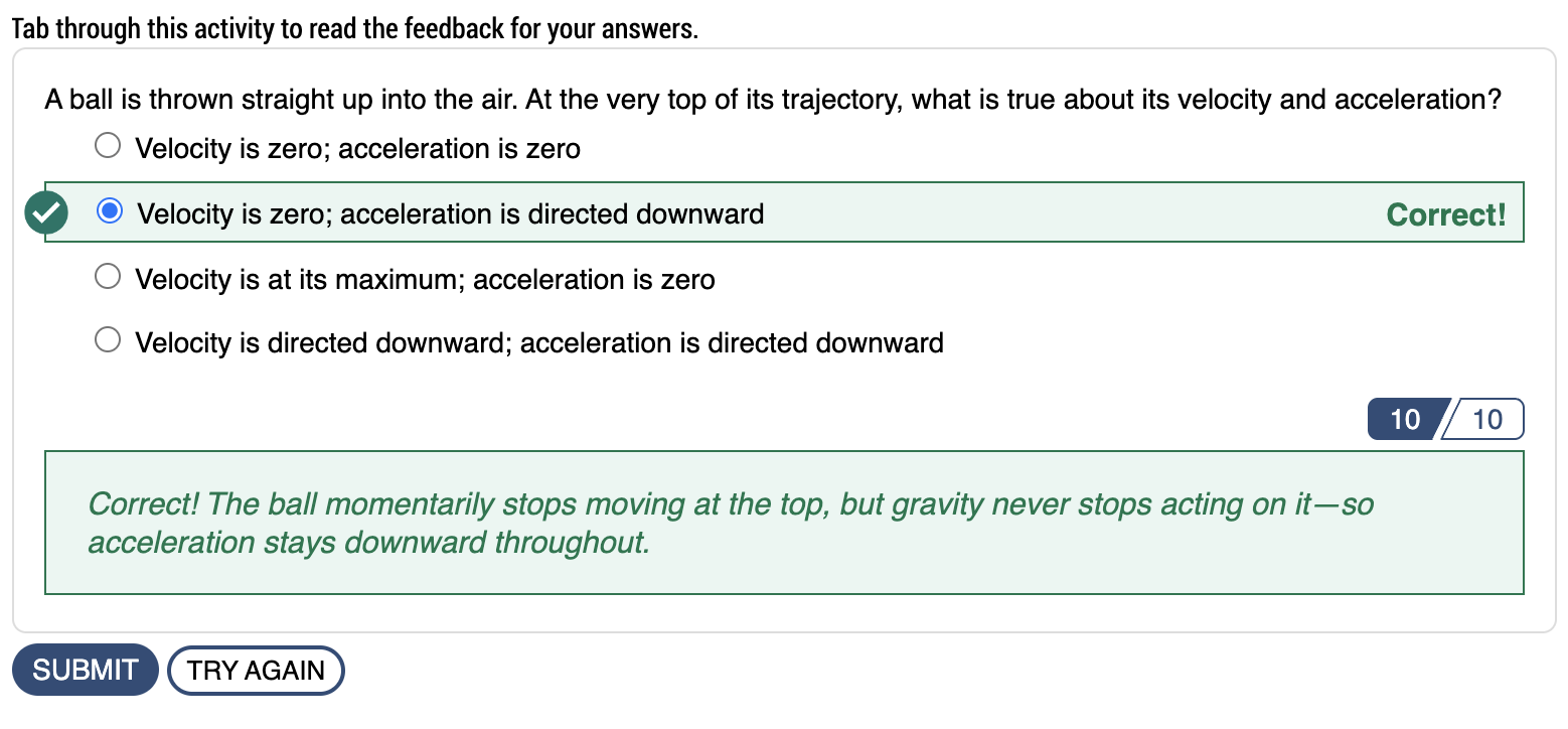 screenshot of correct answer and custom feedback