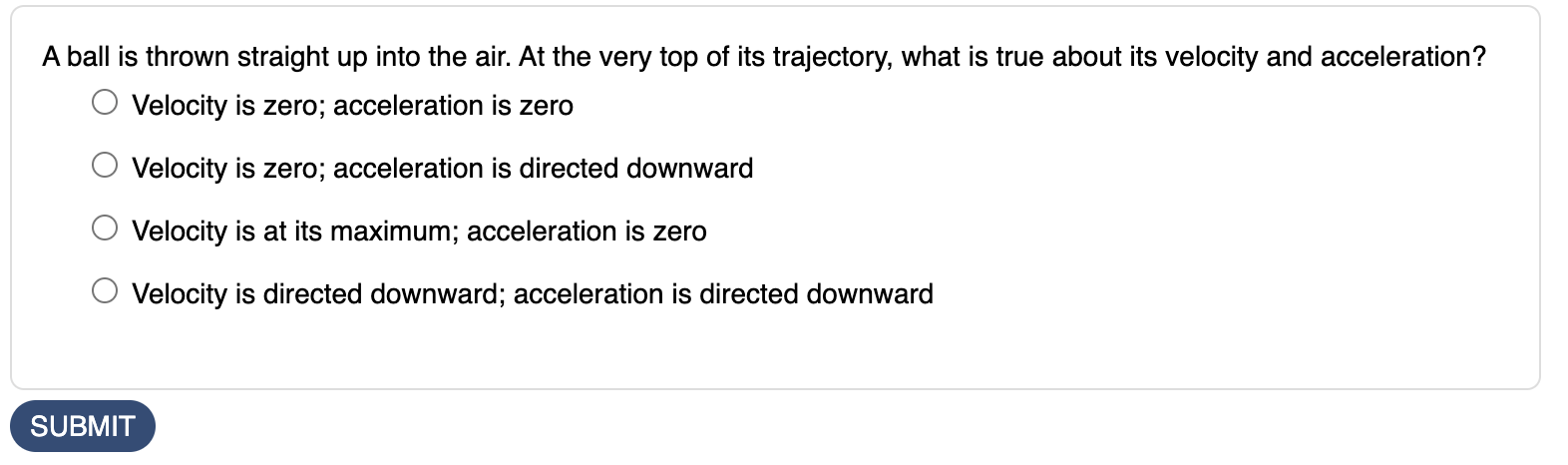 Screenshot of a multiple choice question published