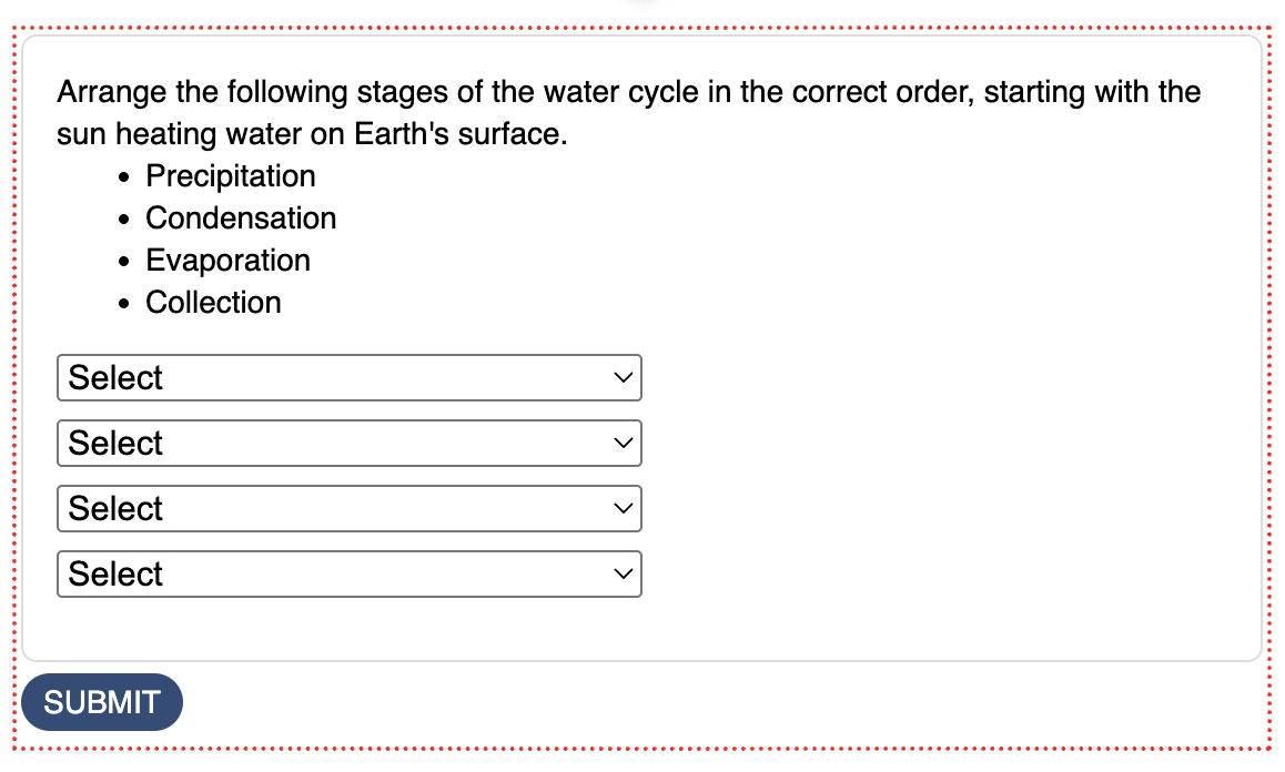 ordering question in preview/edit mode