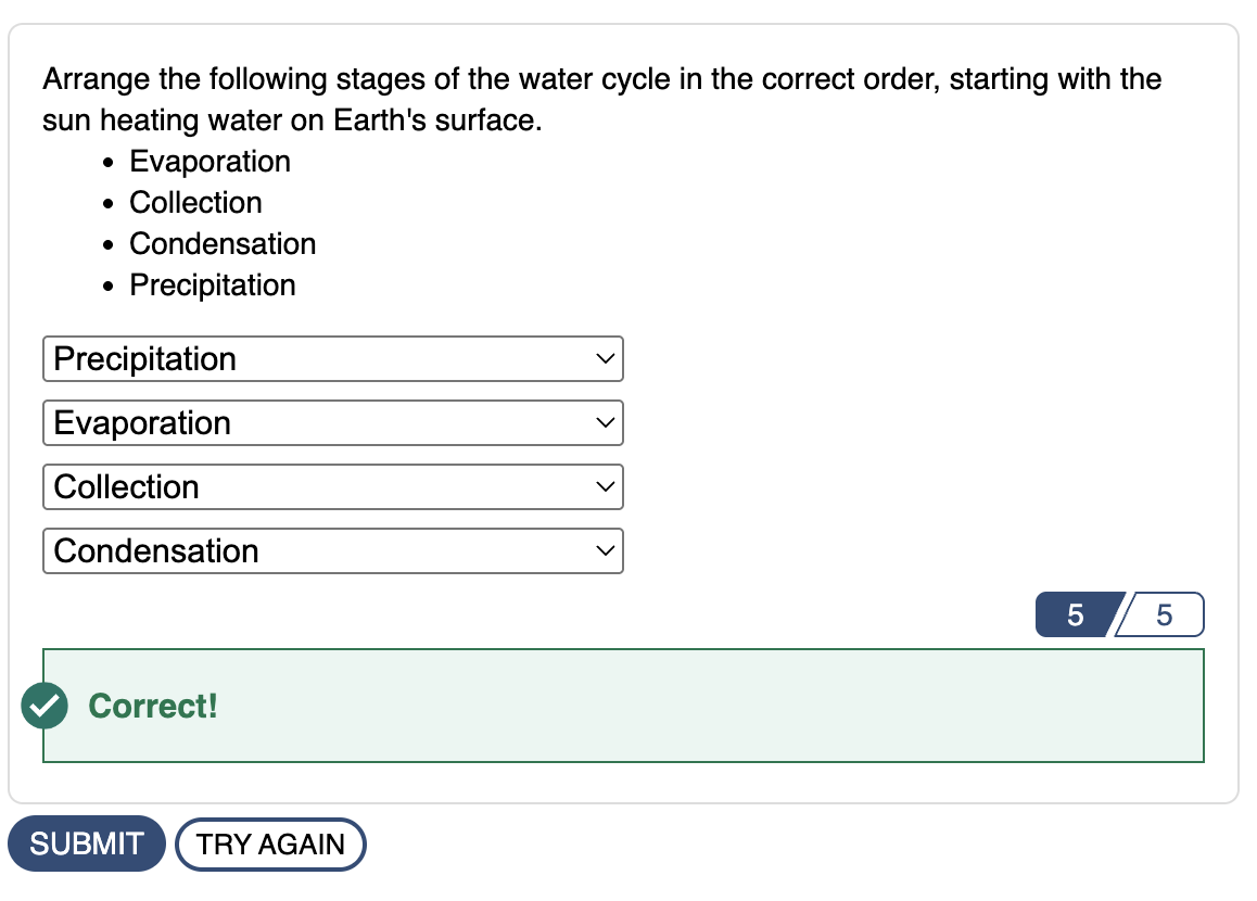 screenshot of correct answer and custom feedback