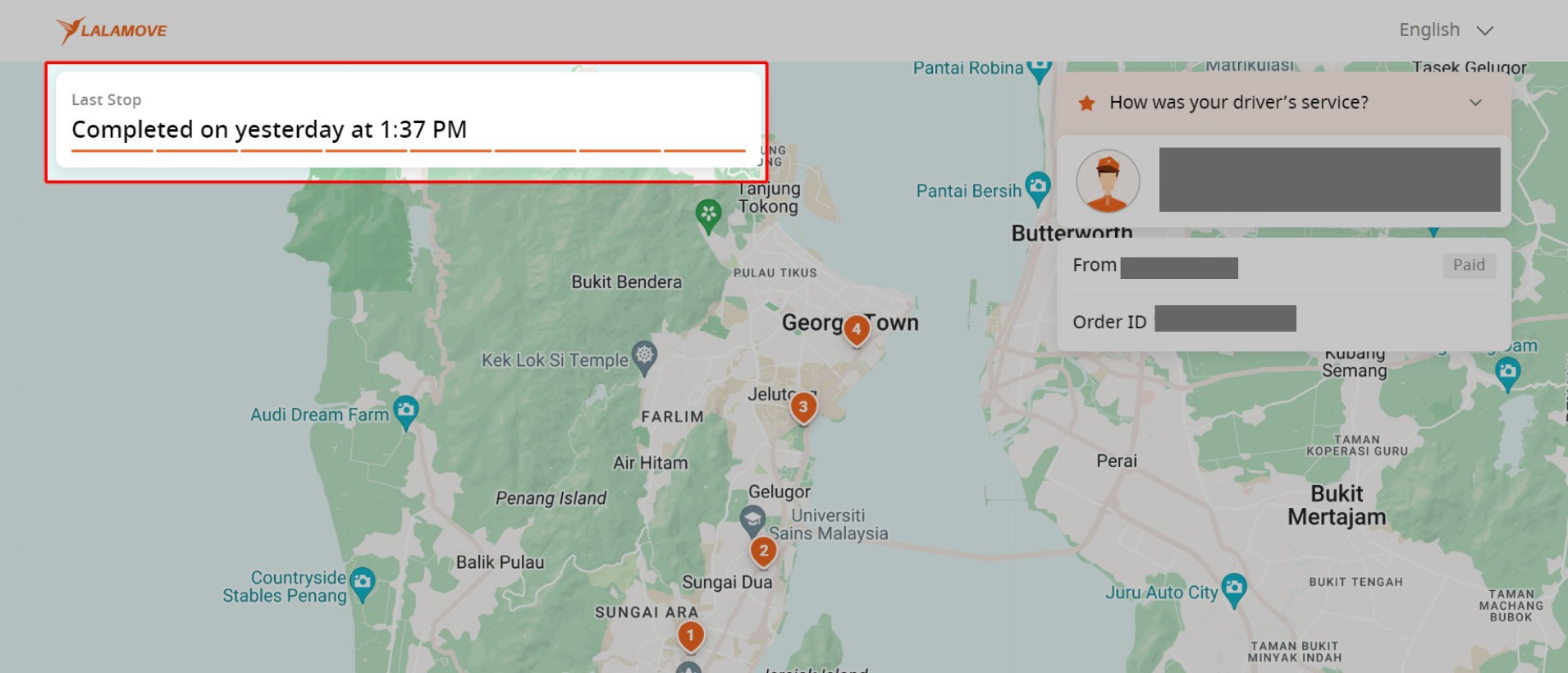 Live tracking map interface showing the real-time location of an on-demand delivery.
