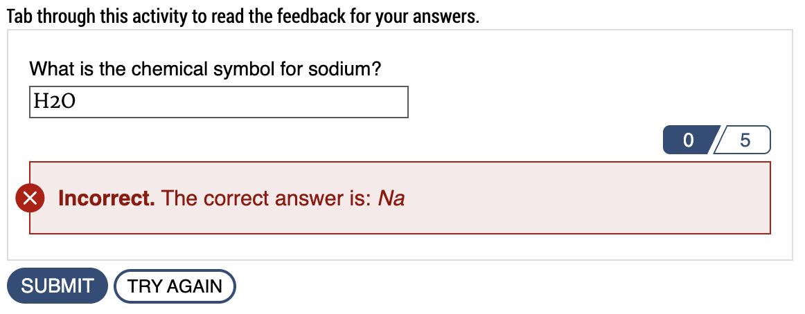 screenshot of incorrect answer