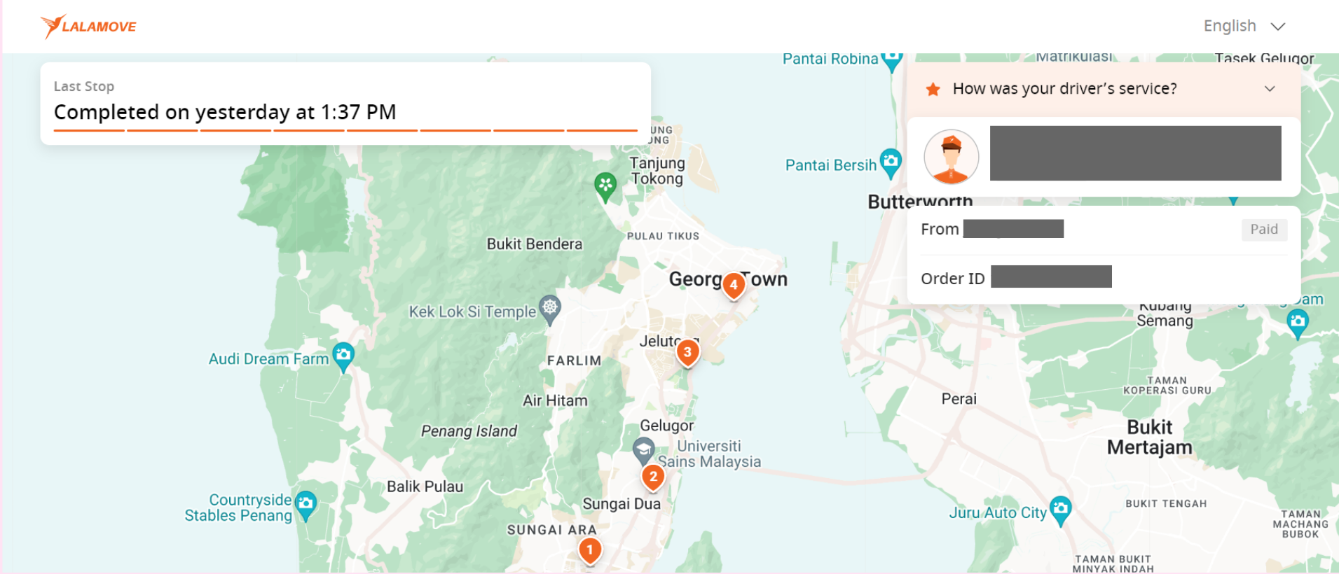 Live tracking map showing the courier's real-time location.