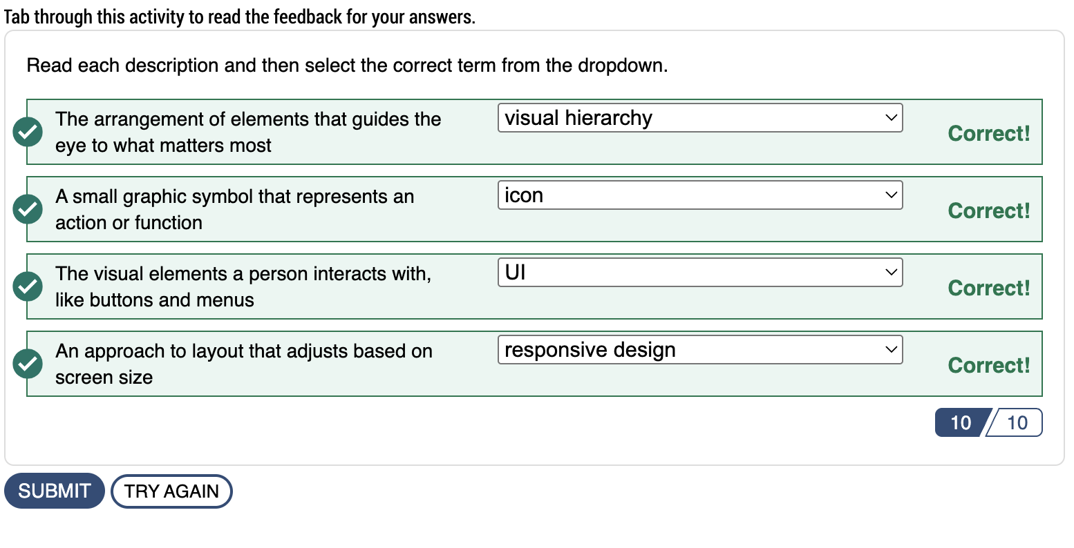 screenshot of correct answer
