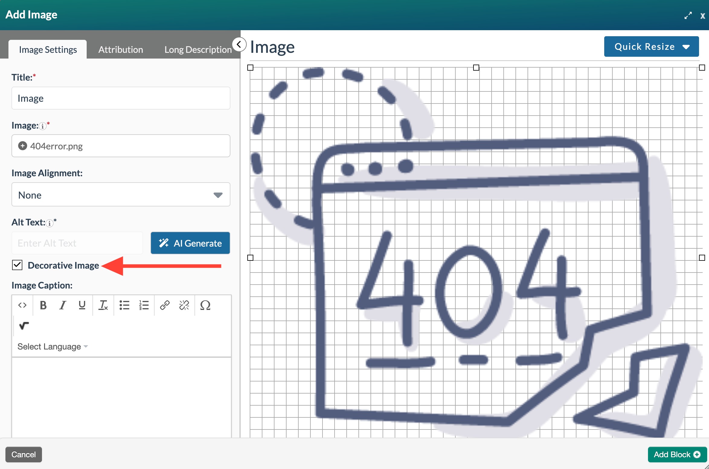 sample of decorative image with the corresponding box checked