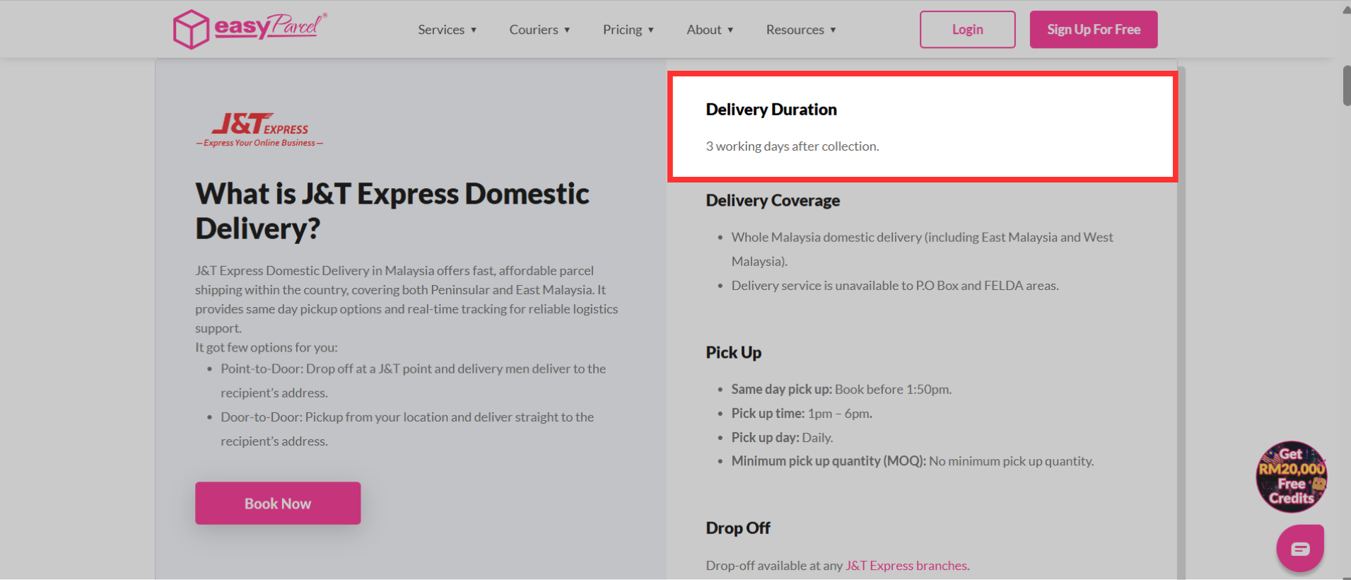 Navigating to the Our Couriers page through the Integrations menu on the EasyParcel homepage