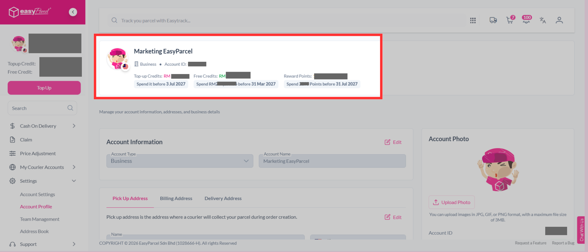 Green account validity label displayed under profile name