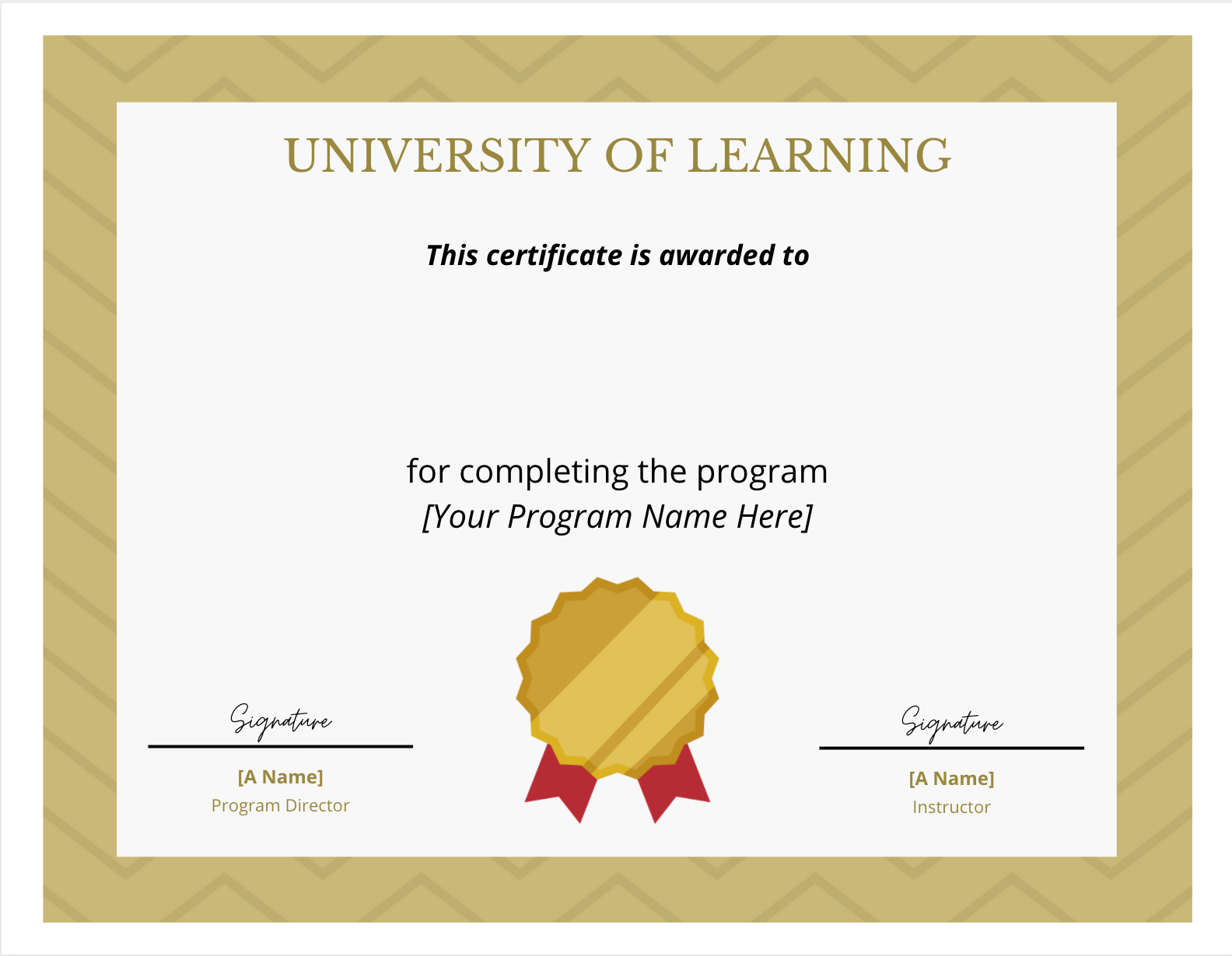 Generic certificate with a gold background