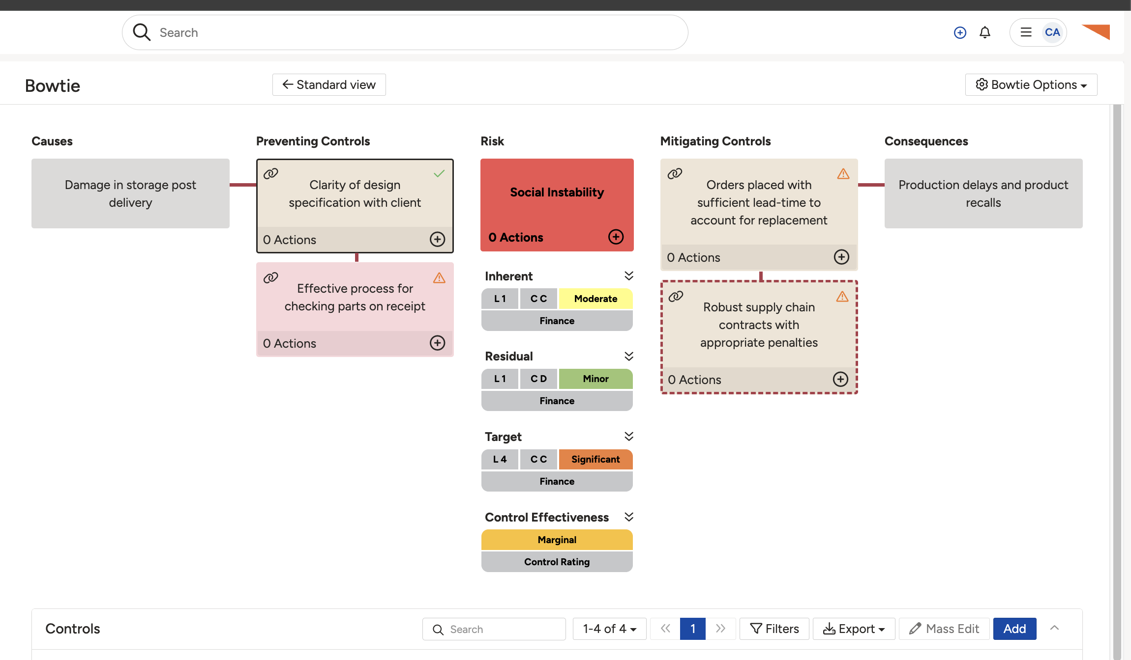 Adding a control in the bow tie visual view by hovering in an empty position and selecting the plus option.
