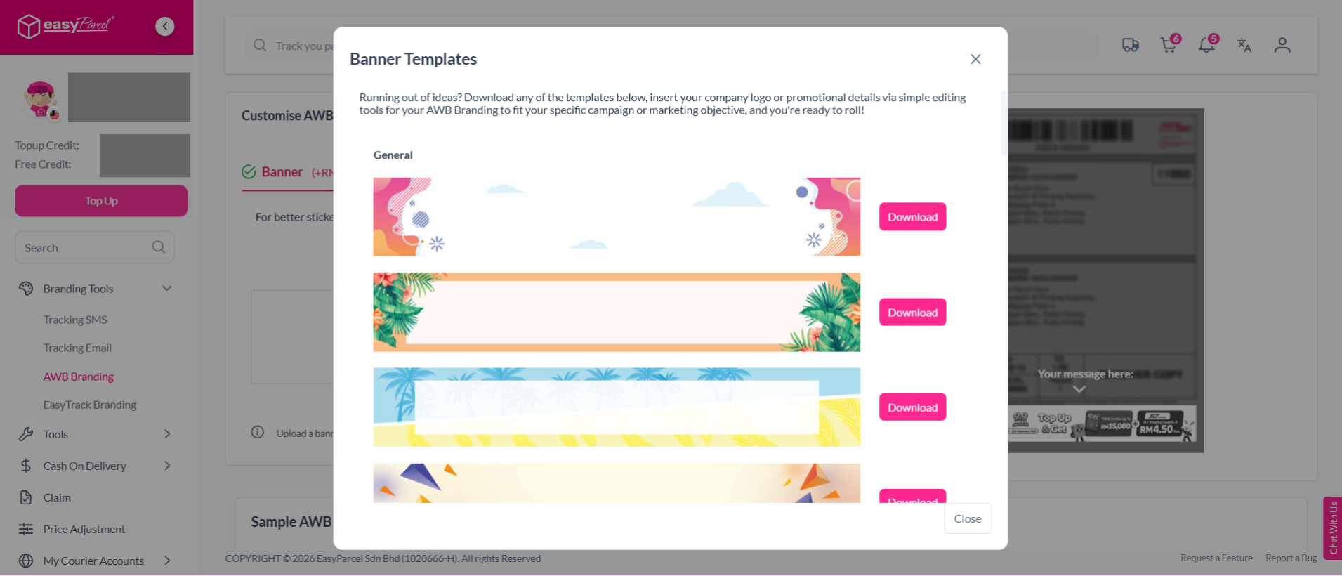 Banner upload interface for AWB Branding submission