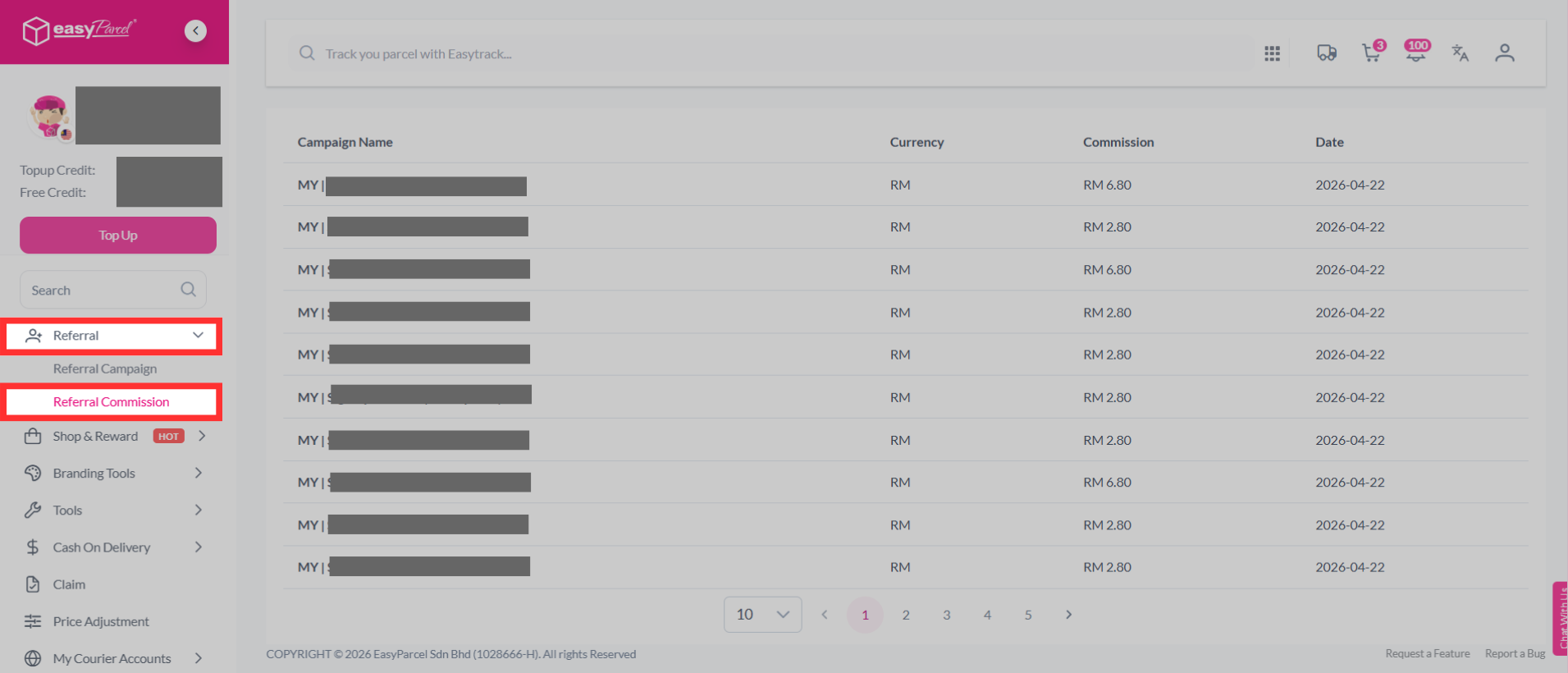 Referral Status page link under Referrals menu
