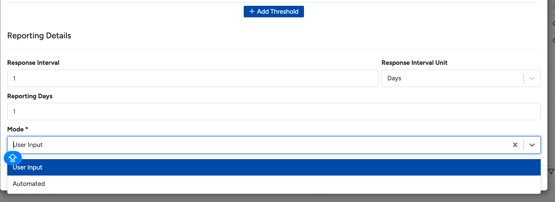 Reporting Details with Mode set to Automated, and the Save button.