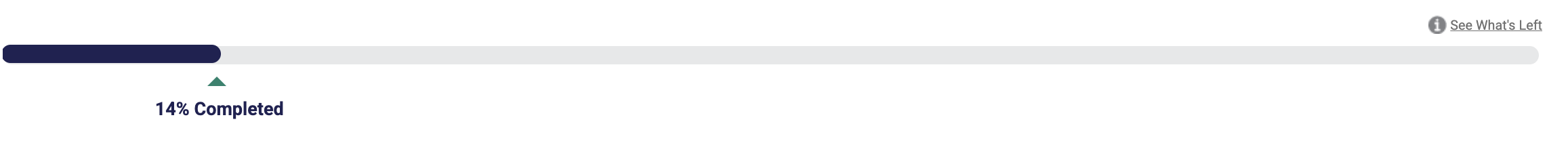 progress bar at the bottom of the page that shows percent complete and a See What's Left link