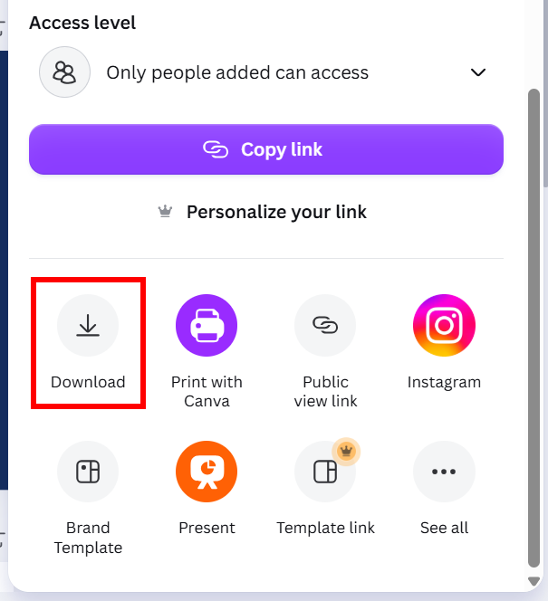 Share menu with Download button highlighted