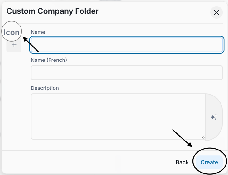 New Folder Name, Description, and Icon