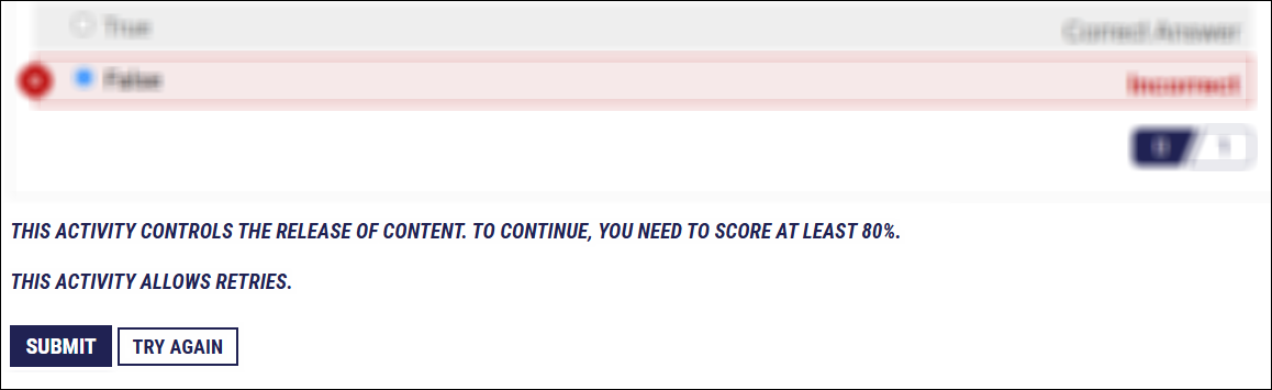 Student is prompted to take a failed conditional release quiz again.