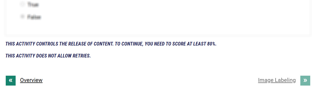 Student failed a conditional release quiz, so advancing options are grayed out.