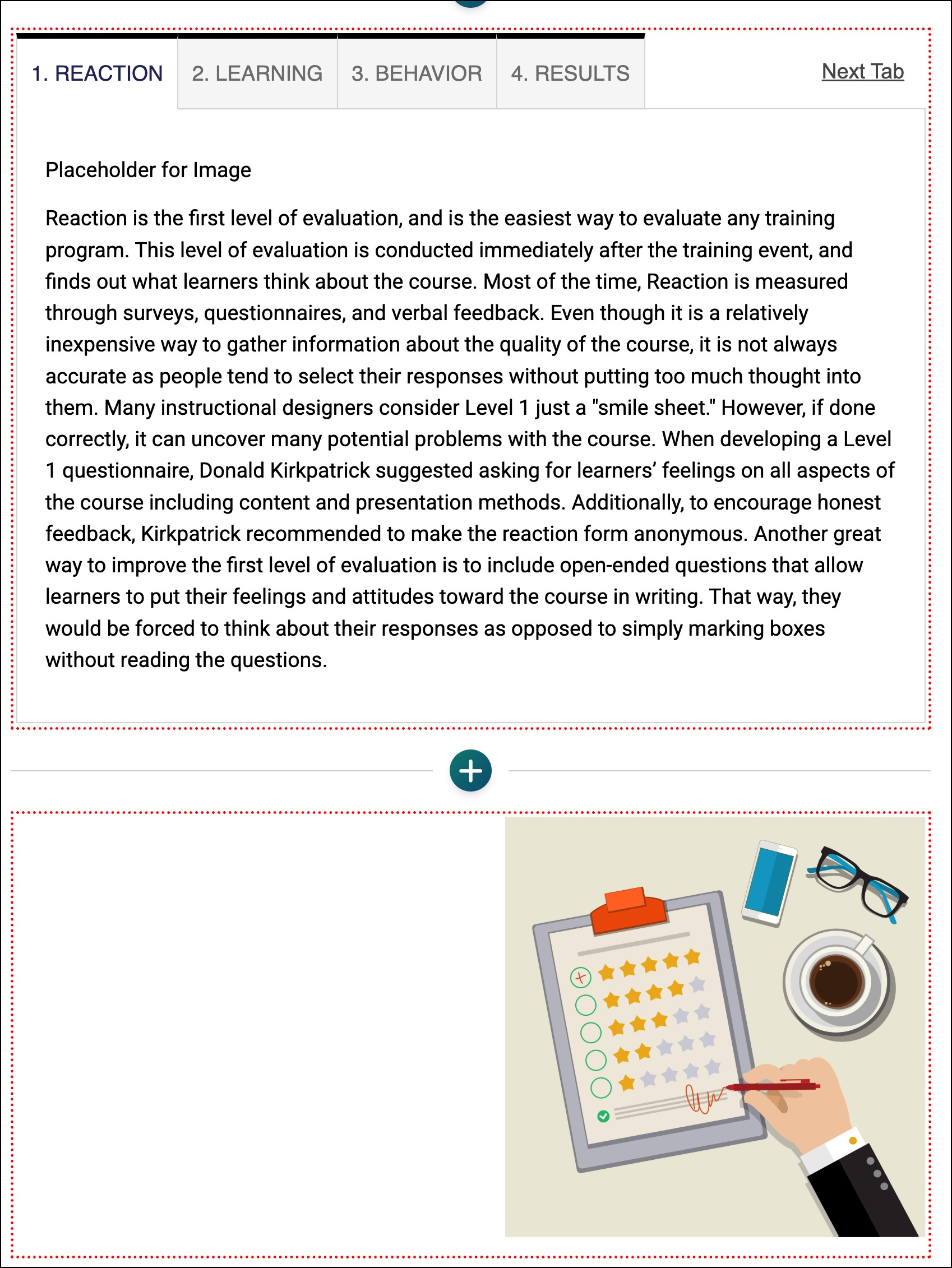 screenshot of the edit view of the tabs block with the embedded image showing below it.