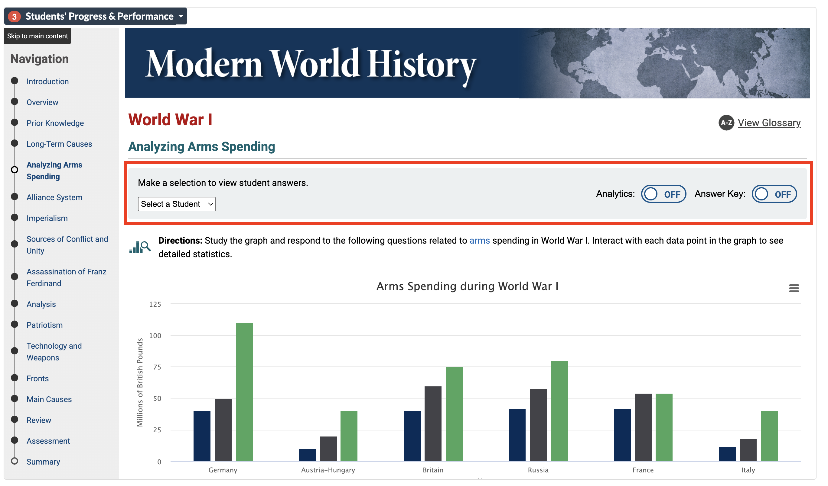screenshot of the instructor view of the LMS with Answer Key toggled off. 