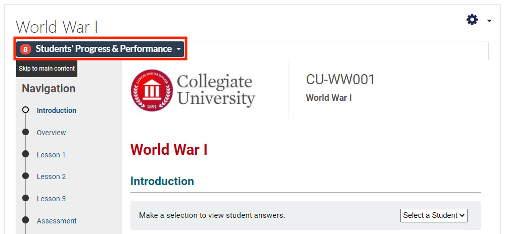instructor view showing a needs grading badge of 8 items