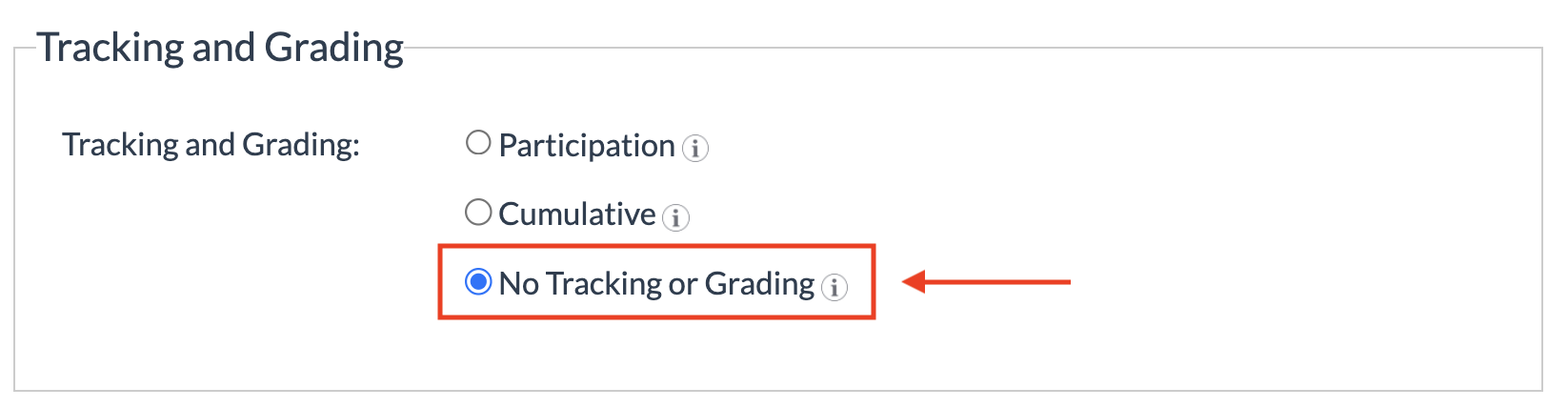tracking and grading area set to none
