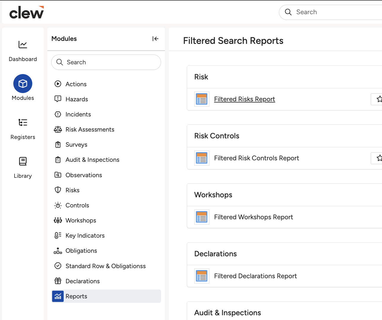 The Filtered Search Reports option in the menu dropdown.