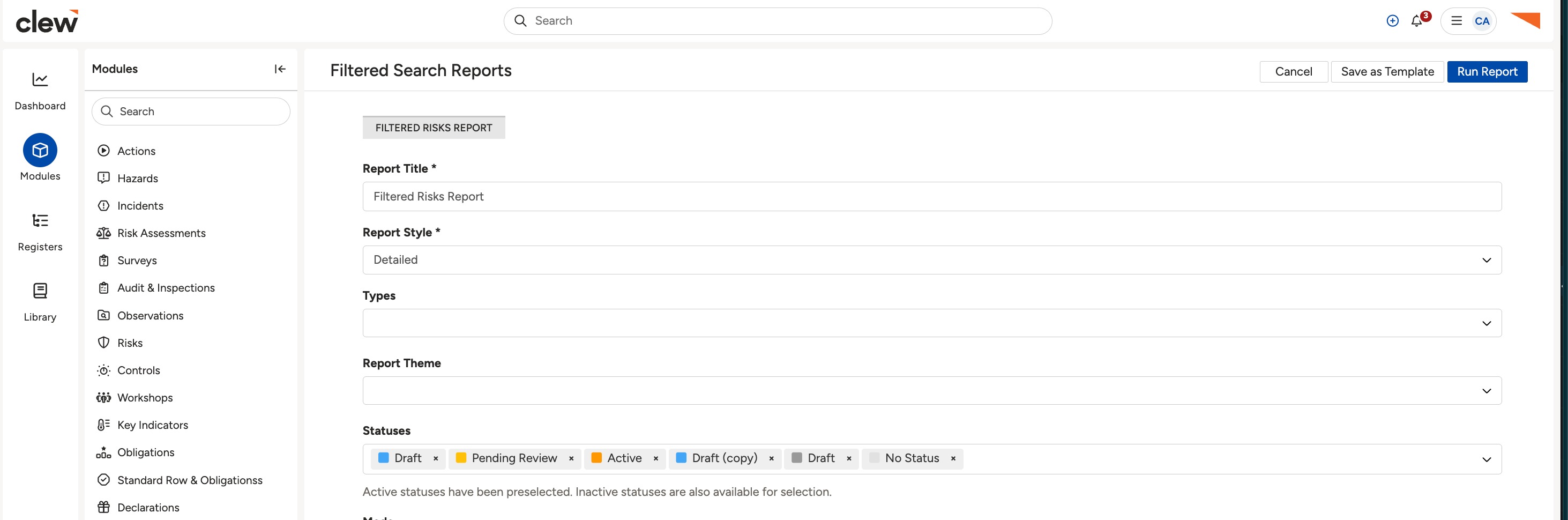 Applying filters to a report and clicking Run Report.