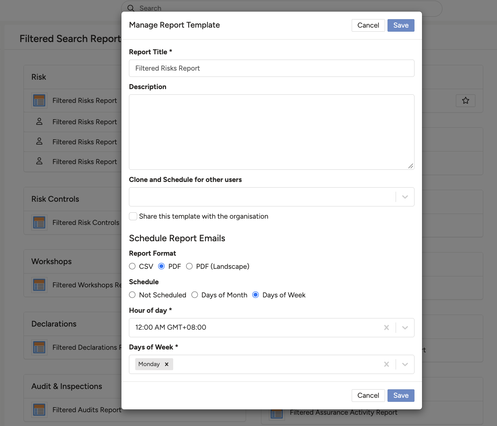 The pencil icon, used to add a description and change the report's format or schedule.