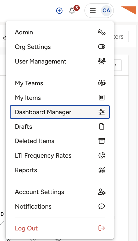 A dashboard in the Dashboard Manager with the blue share icon.