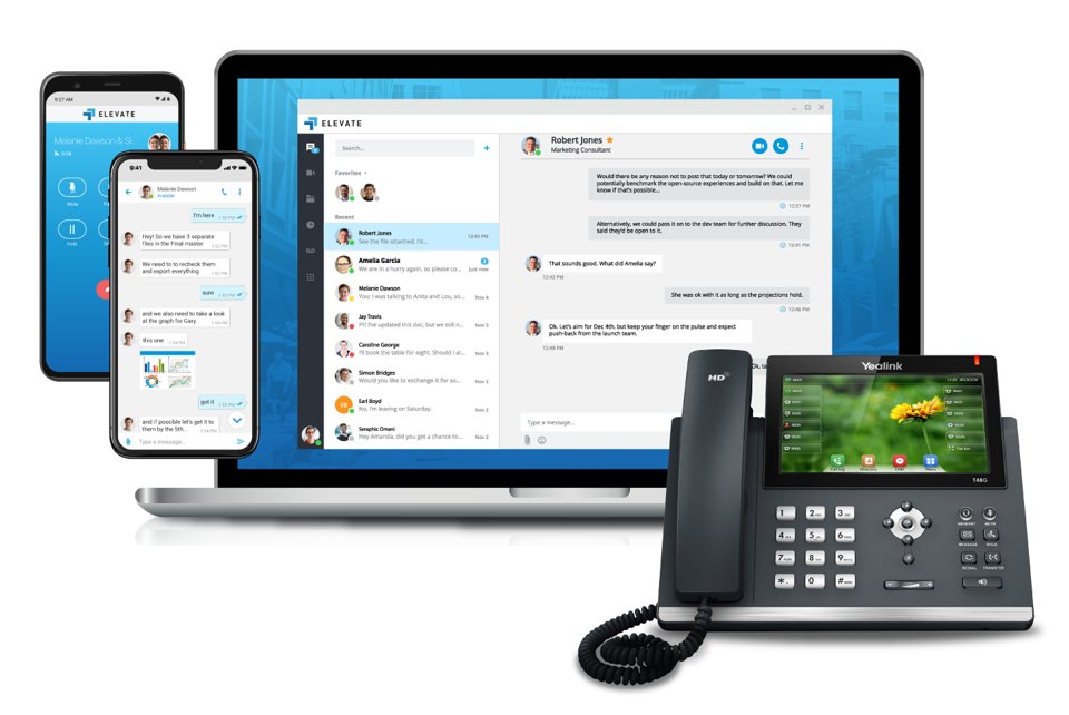 Elevate on mobile, desktop and desk phone