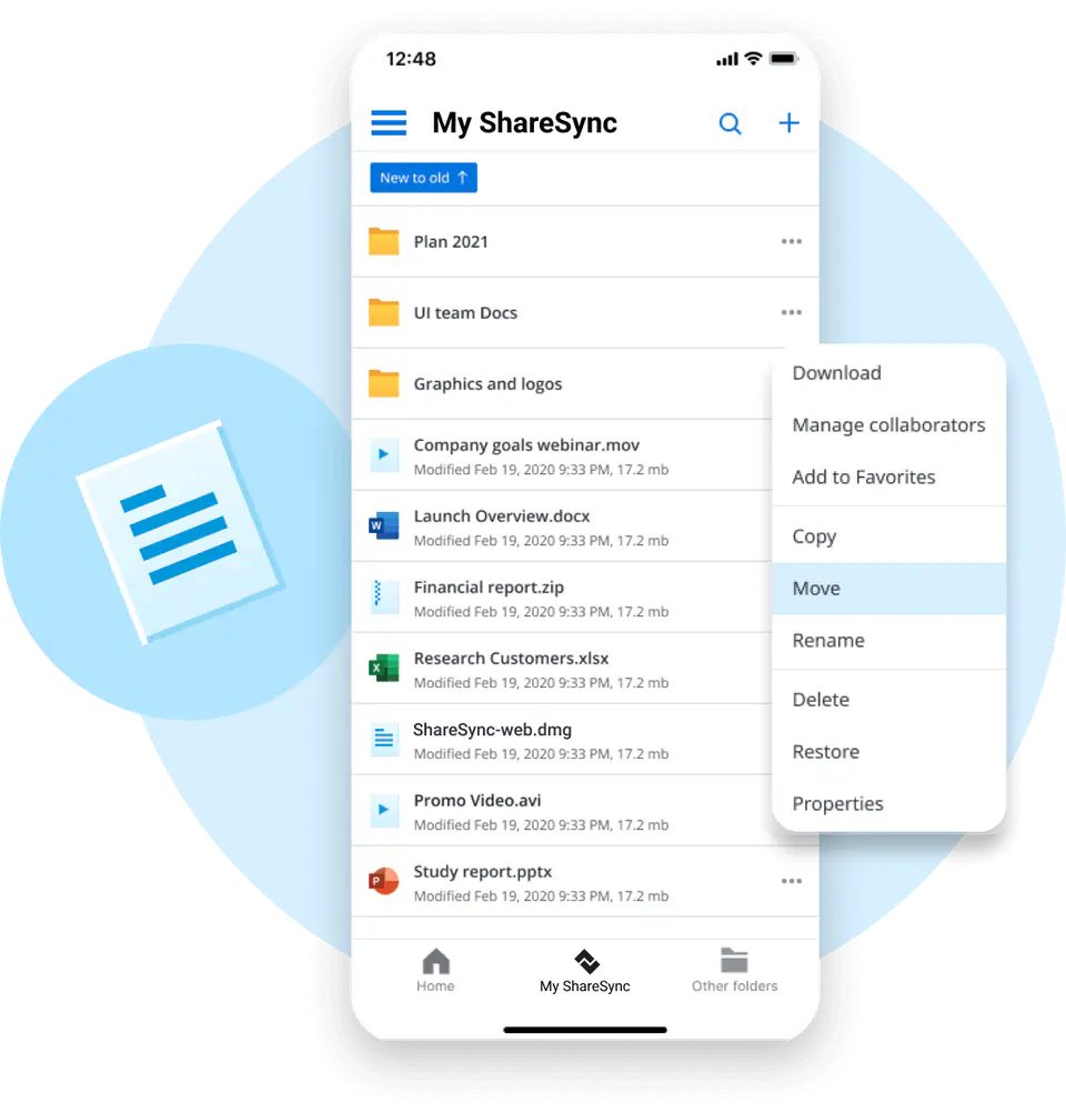 ShareSync file list on a phone