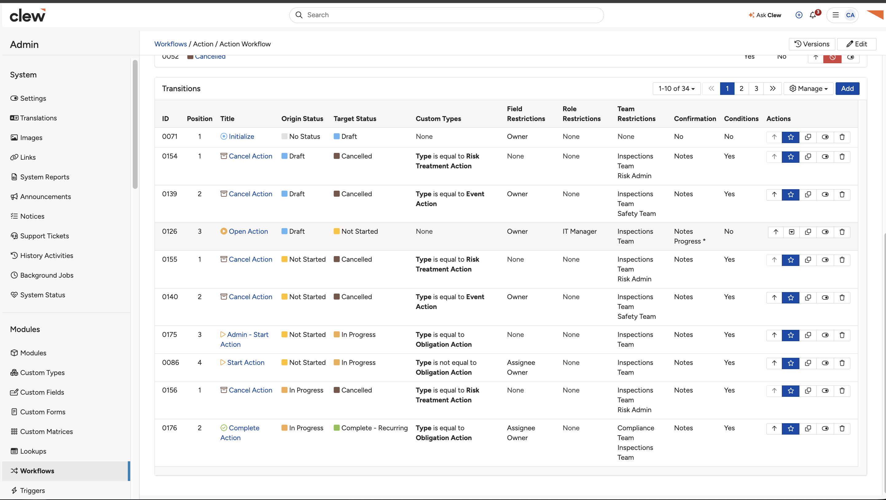 The Transitions section, with the Add button to create a transition.