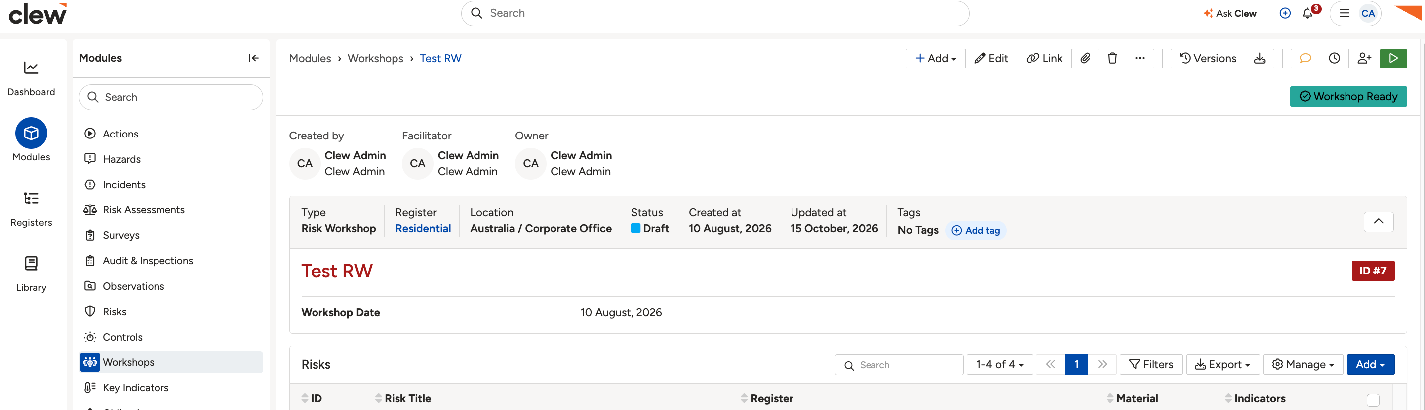The workshop page before it is started, with the green start button in the top right corner.