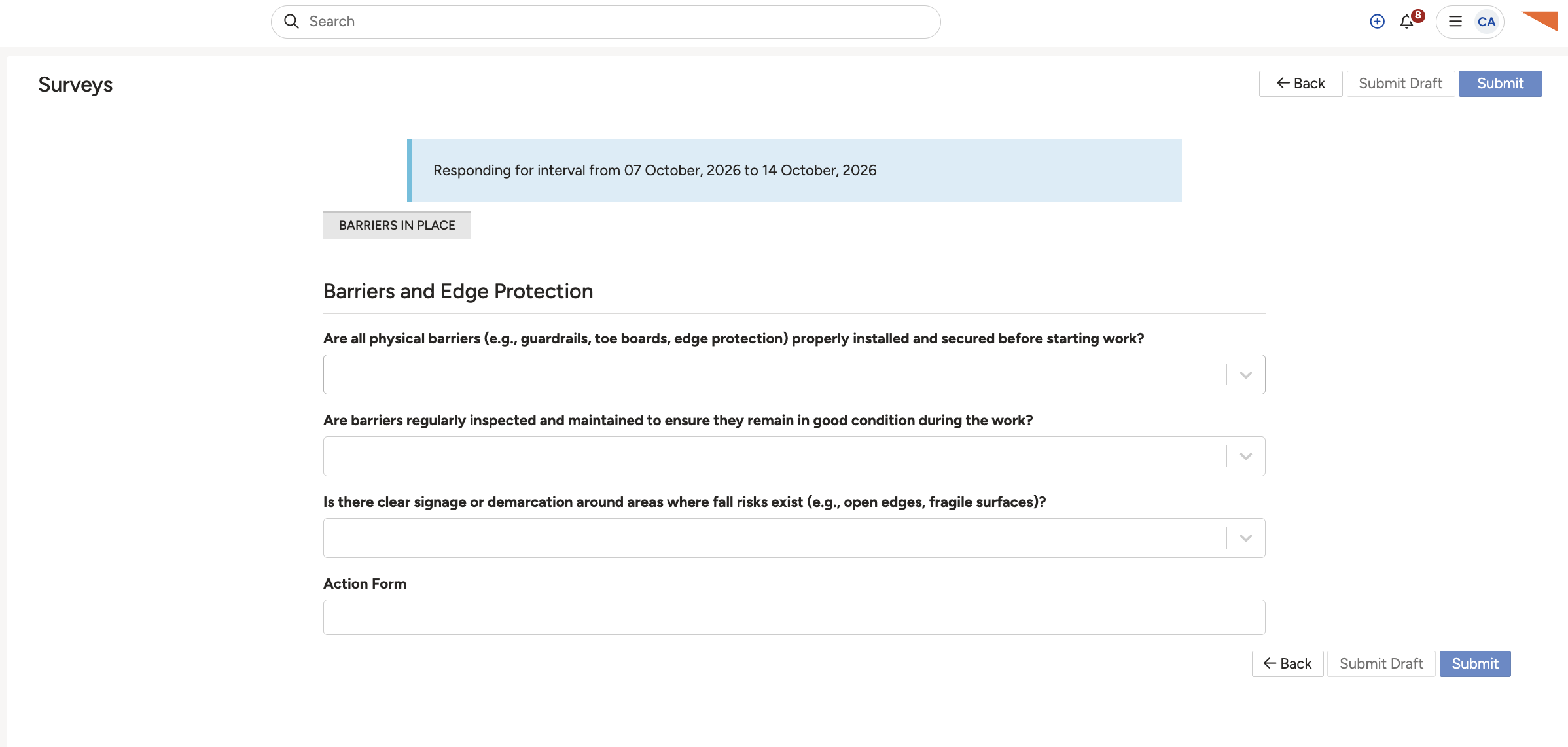 A generated survey response opened, with the Respond button in the top right.