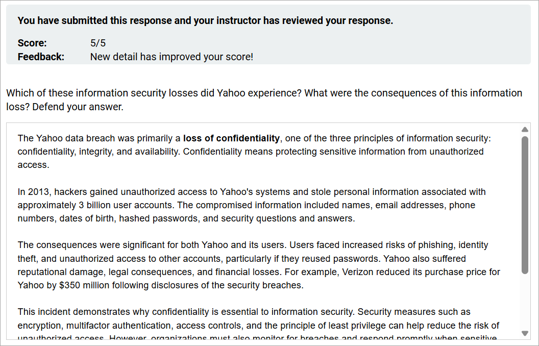 screenshot of new instructor feedback 