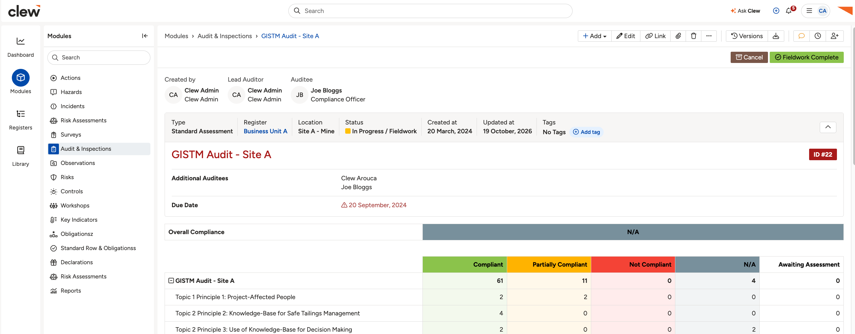 Creating an audit