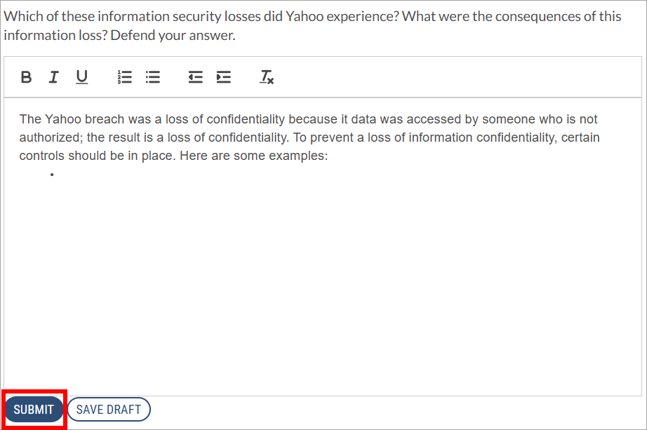 screenshot of the writing block with a draft response