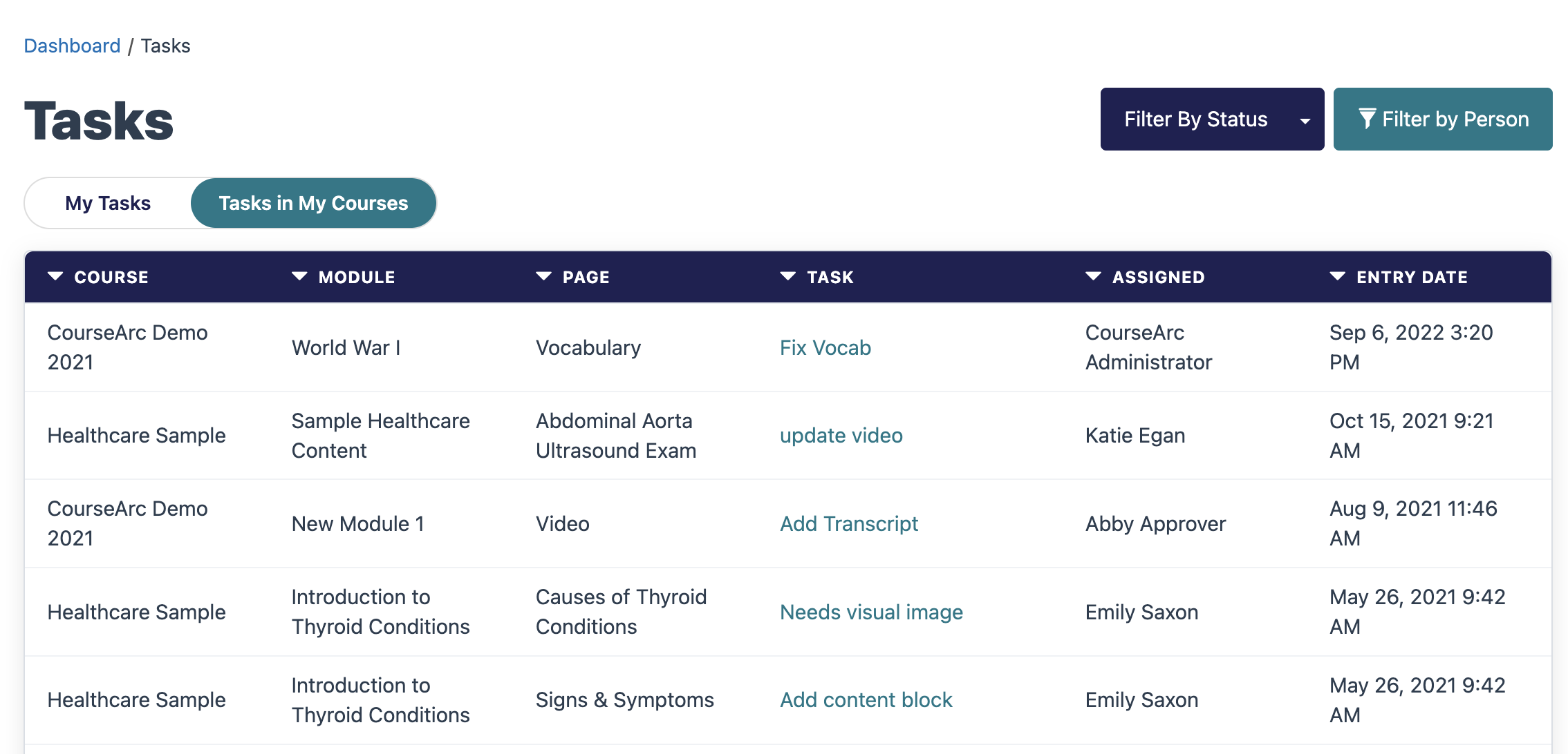 Tasks in My Courses