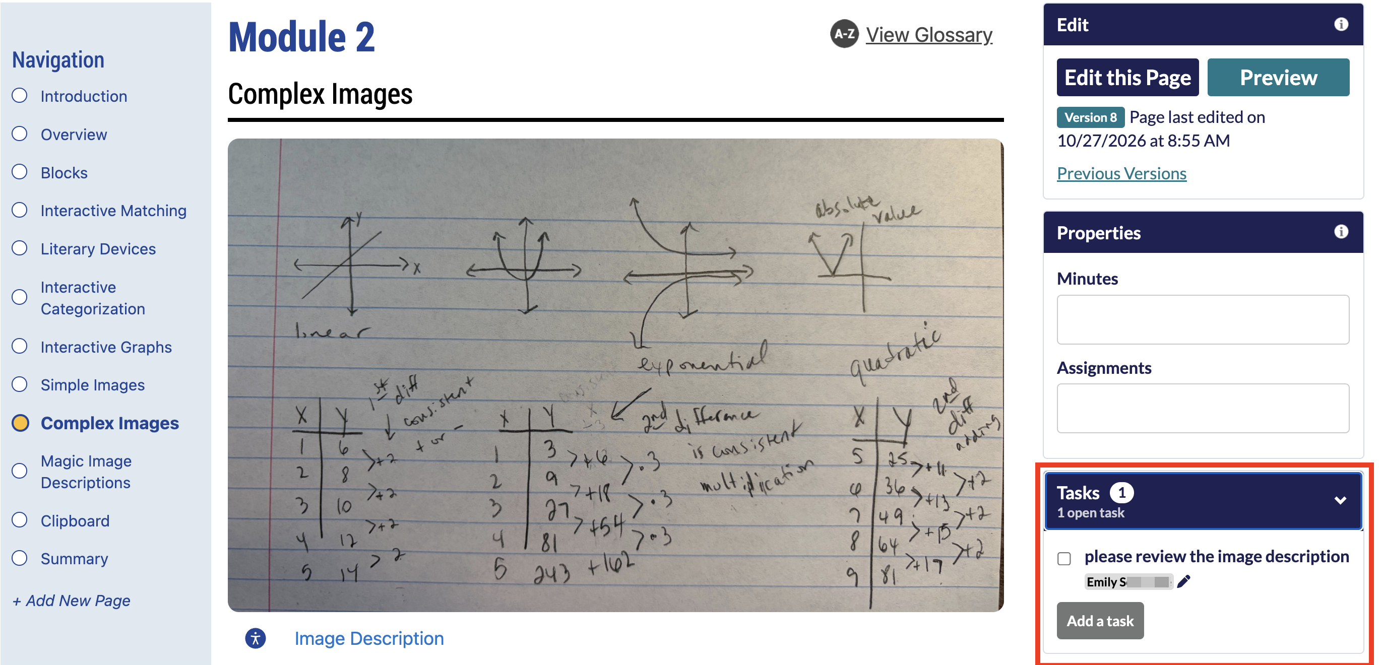 screenshot of a page of content with a task assigned