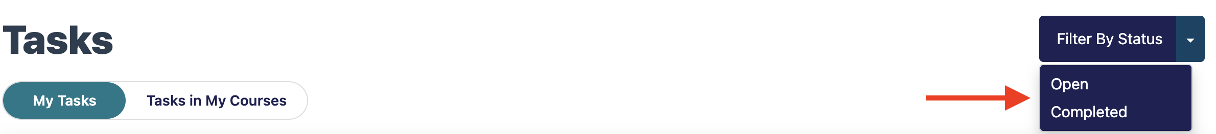 screenshot of my tasks with filter by status dropdown