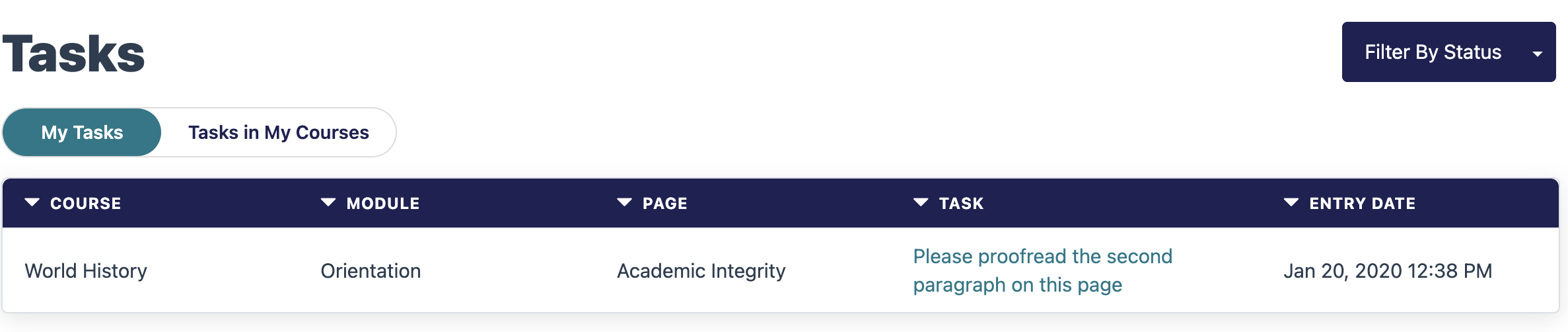 filter by status filtered to completed tasks