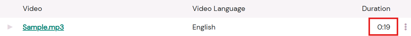 MP3 video added from Google Drive with the true duration highlighted with a red box.