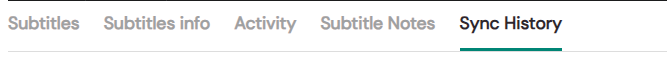 Menu under the video player, with the Sync History tab highlighted.